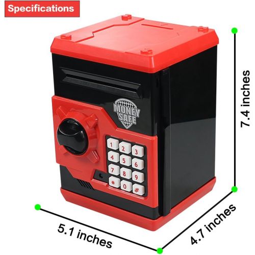  [아마존베스트]Elemusi Cartoon Electronic Password Mini ATM Piggy Bank Cash Coin Can Auto Scroll Paper Money Saving Box, for Children Kids (Red)