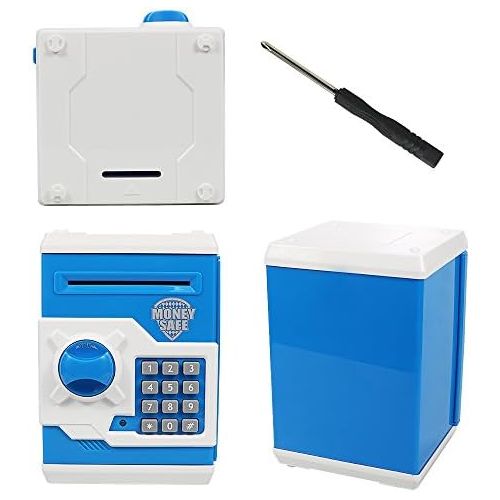  [아마존베스트]Elemusi Cartoon Electronic Password Mini ATM Piggy Bank Cash Coin Can Auto Scroll Paper Money Saving Box, for Children Kids (Blue)