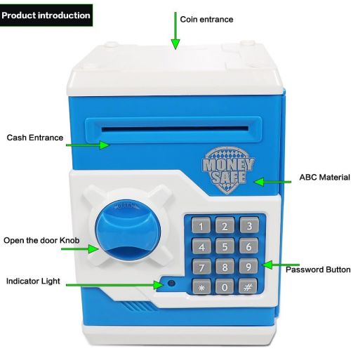  [아마존베스트]Elemusi Cartoon Electronic Password Mini ATM Piggy Bank Cash Coin Can Auto Scroll Paper Money Saving Box, for Children Kids (Blue)