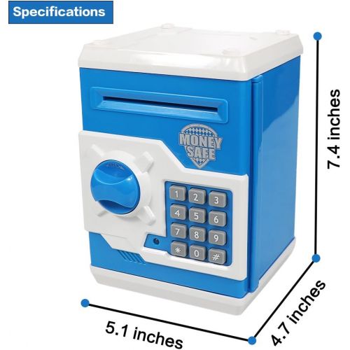  [아마존베스트]Elemusi Cartoon Electronic Password Mini ATM Piggy Bank Cash Coin Can Auto Scroll Paper Money Saving Box, for Children Kids (Blue)