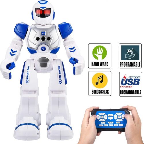  [아마존베스트]Elemusi Remote Wireless Control Robot for Kids Toys,Smart Robots with Singing,Dancing,Gesture Sensing Entertainment Robotics for Children (Blue)