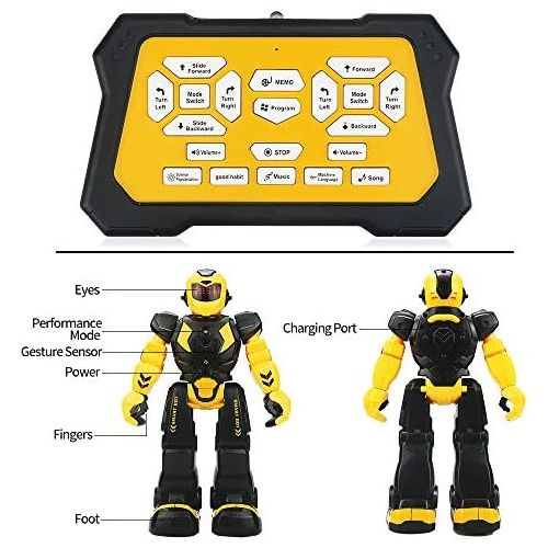  [아마존베스트]Elemusi Remote Wireless Control Robot for Kids Toys,Smart Robots with Singing,Dancing,Gesture Sensing Entertainment Robotics for Children (Yellow)