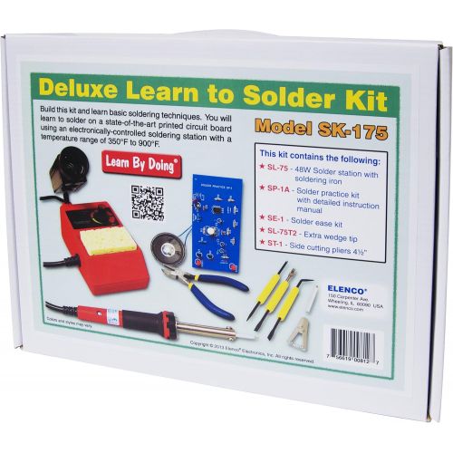  Elenco Deluxe Learn to Solder Kit | Fully Adjustable Soldering Station | Temperature Range: 350°-900°F | SL-75T2 Wedge Tip | ST-1 Side cutters | SE-1 Solder Ease Kit | SP-1A Solder