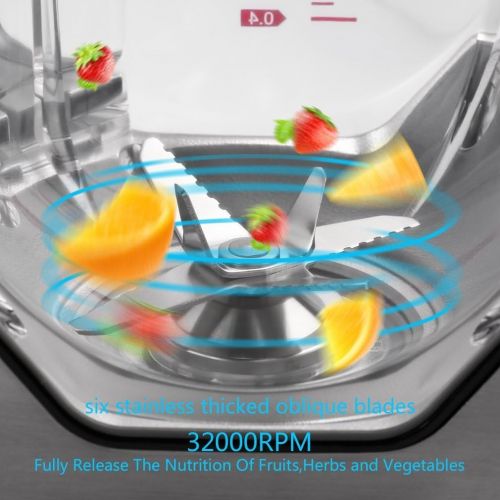  ELEPAWL Elepawl Professional Power Blender, 32000RPM High Rotation Speed Mixer Nutrition Food Blender Processor for Smoothies Ice Fruit Vegetable Mayonnaise (64oz, 1400W, 6Pcs Blades, 10 S