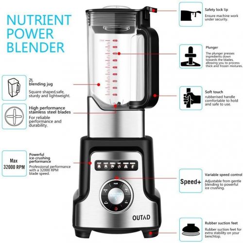  ELEPAWL Elepawl Professional Power Blender, 32000RPM High Rotation Speed Mixer Nutrition Food Blender Processor for Smoothies Ice Fruit Vegetable Mayonnaise (64oz, 1400W, 6Pcs Blades, 10 S