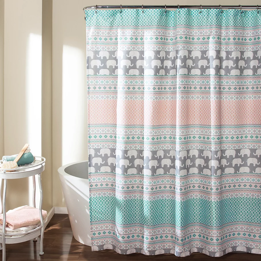 Elephant Stripe Shower Curtain in TurquoisePink
