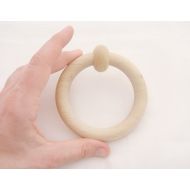 /ElephantsAndMushroom Large wooden ring 95mm. for baby rattle toy or theeting toy
