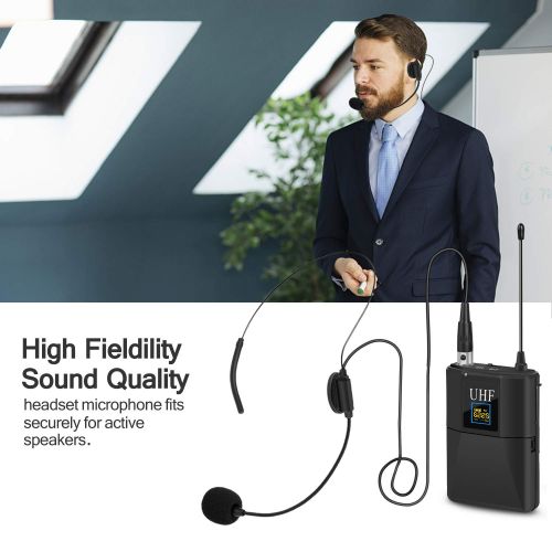  Lavalier Microphone,EletecPro Wireless Microphone System with Headset & Lavalier Lapel Mics,Beltpack Transmitter&Receiver,Ideal for Teaching, Preaching and Public Speaking Applicat