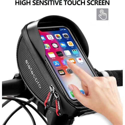  eletecpro Bike Phone Front Frame Bag, Bike Phone Bag Bicycle Phone Mount Bag Waterproof Handlebar Bike Phone Case Holder Sensitive Touch Screen