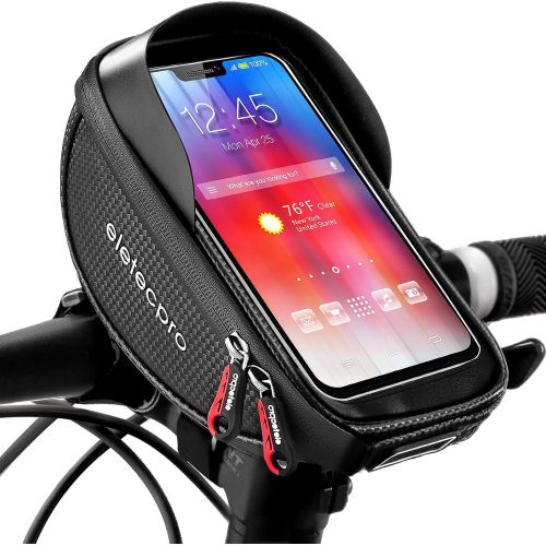  eletecpro Bike Phone Front Frame Bag, Bike Phone Bag Bicycle Phone Mount Bag Waterproof Handlebar Bike Phone Case Holder Sensitive Touch Screen