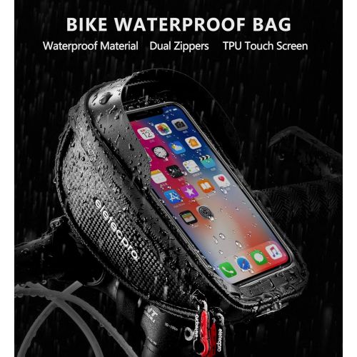  eletecpro Bike Phone Front Frame Bag, Bike Phone Bag Bicycle Phone Mount Bag Waterproof Handlebar Bike Phone Case Holder Sensitive Touch Screen