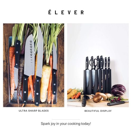  Elever Knife Set - Kitchen Knife Set with Block, 13 Kitchen Knives with Knife Sharpener, Chef Knife, Kitchen Scissors, Steak Knives. Modern Knives Kitchen Set, House Kitchen Decor,