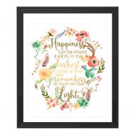 Eleville 8X10 Happiness can be found in the darkest of times Real Gold Foil and Floral Watercolor Print(Unframed) Dumbledore Harry Potter Quote Nursery decor wall art Wedding Holid