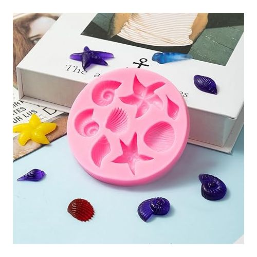  Marine Theme Fondant Silicone Mold,Seashell,conch, Mermaid Tail,Seahorse,starfish,coral, DIY Handmade Baking Tools for Mermaid Theme Cake Decoration