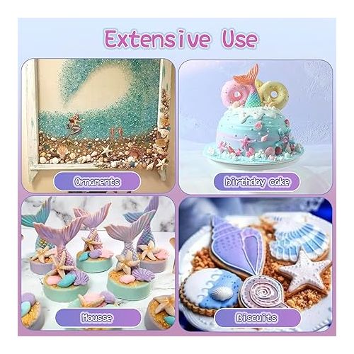  Marine Theme Fondant Silicone Mold,Seashell,conch, Mermaid Tail,Seahorse,starfish,coral, DIY Handmade Baking Tools for Mermaid Theme Cake Decoration