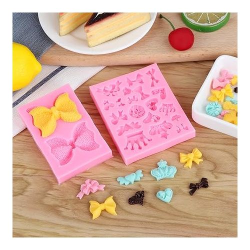  Bow Silicone Fondant Mold Crown Chocolate Candy Mold Cupcake Top Decoration, Pastry, Biscuit Decoration, Chocolate, Jewelry, DIY Craft Items, Birthday Parties.