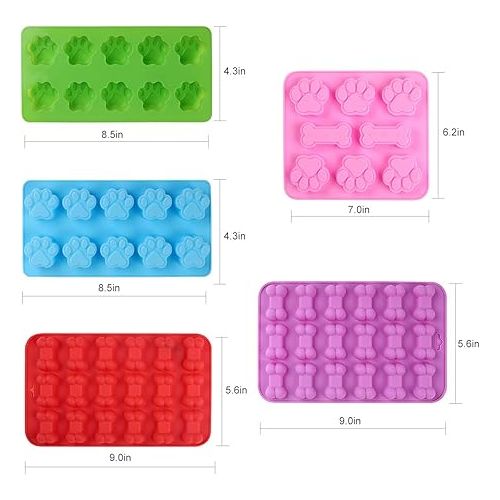  Dog Paw and Bone Shaped Silicone Mold, Non-Stick food Grade, Ice tray, Reusable Silicone Mold, Used for Chocolate, Candy, Cupcake, Pudding, Jelly, Puppy Biscuit (5 pcs)