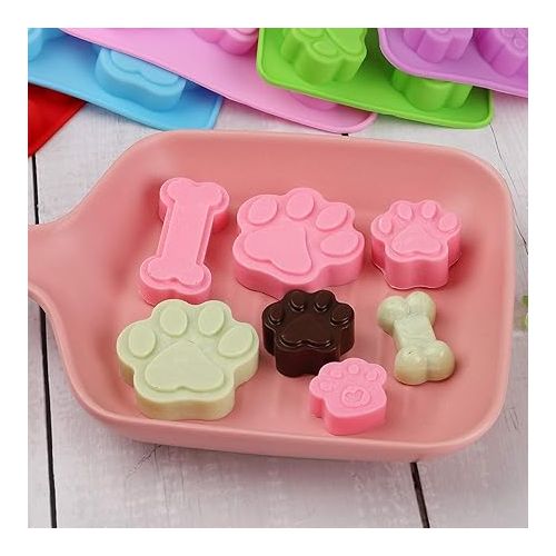  Dog Paw and Bone Shaped Silicone Mold, Non-Stick food Grade, Ice tray, Reusable Silicone Mold, Used for Chocolate, Candy, Cupcake, Pudding, Jelly, Puppy Biscuit (5 pcs)