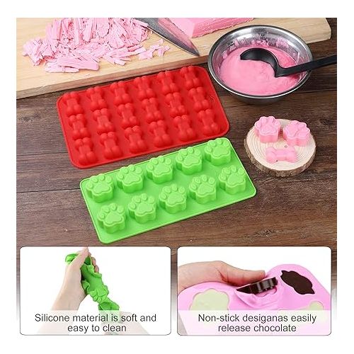  Dog Paw and Bone Shaped Silicone Mold, Non-Stick food Grade, Ice tray, Reusable Silicone Mold, Used for Chocolate, Candy, Cupcake, Pudding, Jelly, Puppy Biscuit (5 pcs)