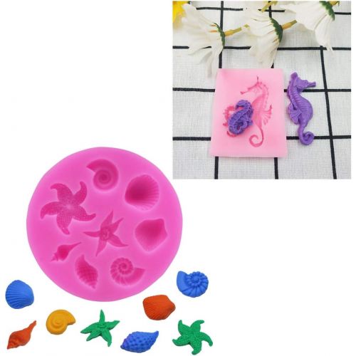  [아마존베스트]W-sugars Marine Theme Fondant Silicone Mold,Seashell,conch, Mermaid Tail,Seahorse,starfish,coral, DIY Handmade Baking Tools for Mermaid Theme Cake Decoration(6pack)