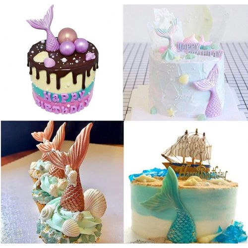  [아마존베스트]W-sugars Marine Theme Fondant Silicone Mold,Seashell,conch, Mermaid Tail,Seahorse,starfish,coral, DIY Handmade Baking Tools for Mermaid Theme Cake Decoration(6pack)