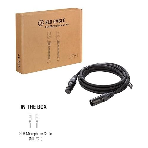  Elgato XLR Microphone Cable - Shielded Microphone Cable for Studio Recording and Live Production, Gold-Plated Pins, Male to Female, for Mic and Balanced Analog Line Levels, 10ft/3m