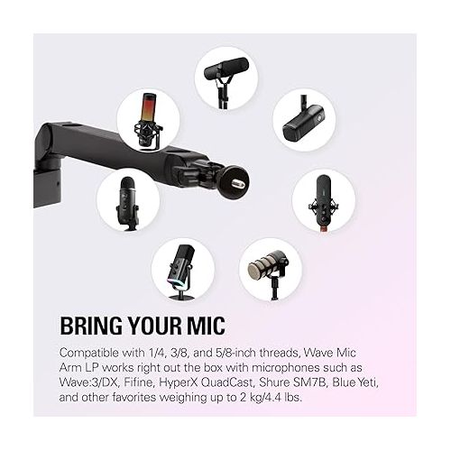  Elgato Wave Mic Arm LP - Premium Low Profile Microphone with Cable Management Channels, Desk Clamp, Versatile Mounting and Fully Adjustable, perfect for Podcast, Streaming, Gaming, Home Office