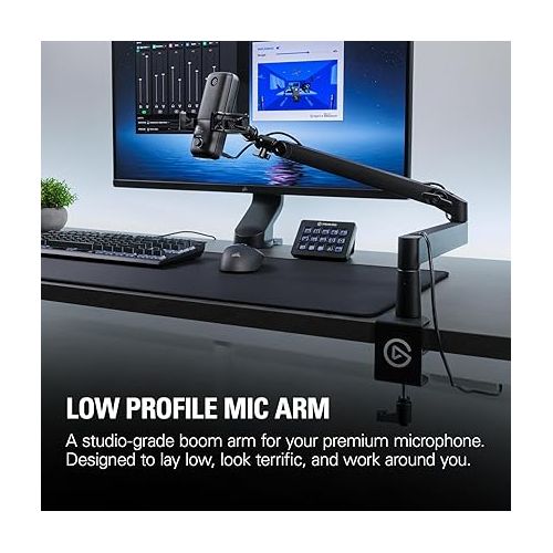  Elgato Wave Mic Arm LP - Premium Low Profile Microphone with Cable Management Channels, Desk Clamp, Versatile Mounting and Fully Adjustable, perfect for Podcast, Streaming, Gaming, Home Office