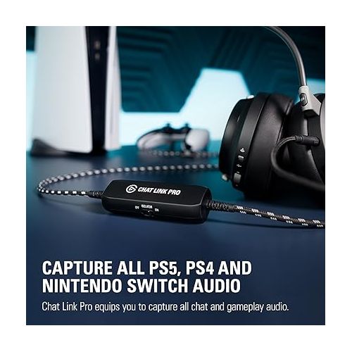  Elgato Chat Link Pro - Audio Adapter, for PS5, PS4, Nintendo Switch, Capture Voice Chat, Gameplay Sound, Extra Long Cable, Black