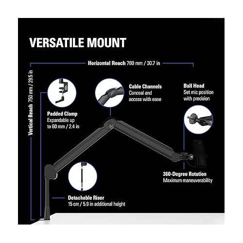  Elgato Wave Mic Arm - Premium Broadcasting Boom Arm with Cable Management Channels, Desk Clamp, 1/4