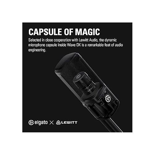  Elgato Wave DX - Dynamic XLR Microphone, Cardioid Pattern, Noise Rejection, Speech optimised for Podcasting, Streaming, Broadcasting, No Signal Booster Required, Works with Any Interface, for Mac, PC