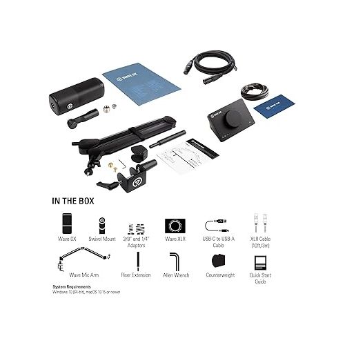  Elgato XLR Microphone Complete Bundle - Dynamic Mic, Boom Arm, XLR Cable, USB Interface, Free Mixer Software for Streaming, Podcasts, Vocal Recording, Starter-Friendly Audio Kit, PC/Mac