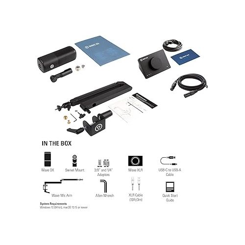  Elgato Wave DX Dynamic Microphone Bundle, XLR, USB, Free Mixer Software, Starter-Friendly Audio Kit, PC/Mac