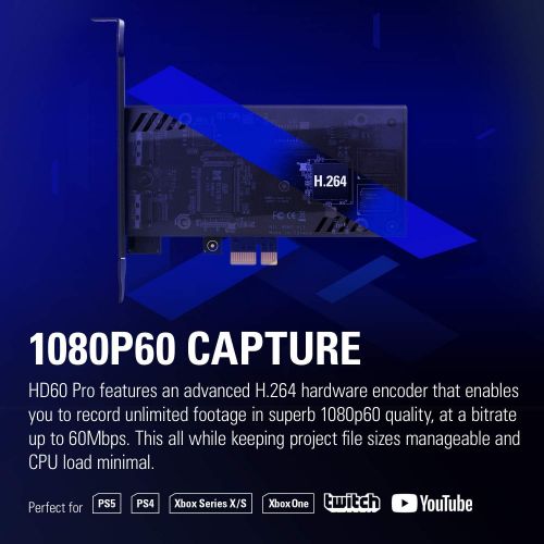  [무료배송]Elgato Game Capture HD60 Pro - Stream and record in 1080p60, superior low latency technology, H.264 hardware encoding, PCIe, black