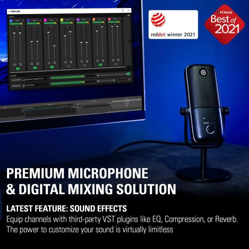  [아마존베스트]Elgato Wave:3  USB Condenser Microphone and Digital Mixer for Streaming, Recording, Podcasting - Clipguard, Capacitive Mute, Plug & Play for PC / Mac