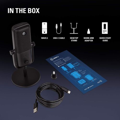  [아마존베스트]Elgato Wave:3  USB Condenser Microphone and Digital Mixer for Streaming, Recording, Podcasting - Clipguard, Capacitive Mute, Plug & Play for PC / Mac