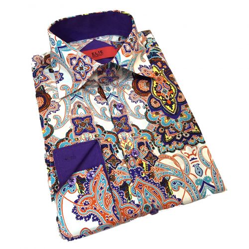  Elie Balleh Boys Milano Italy 2015 Multicolor Paisley Slim Fit Shirt by Elie Balleh