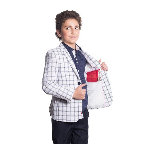  Elie Balleh Boys Milano Italy 2016 Style Slim Fit JacketBlazer in Navy and White Plaid by Elie Balleh