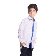 Elie Balleh Milano Italy Boys Multi-dot Blue Trim Slim Fit Shirt by Elie Balleh