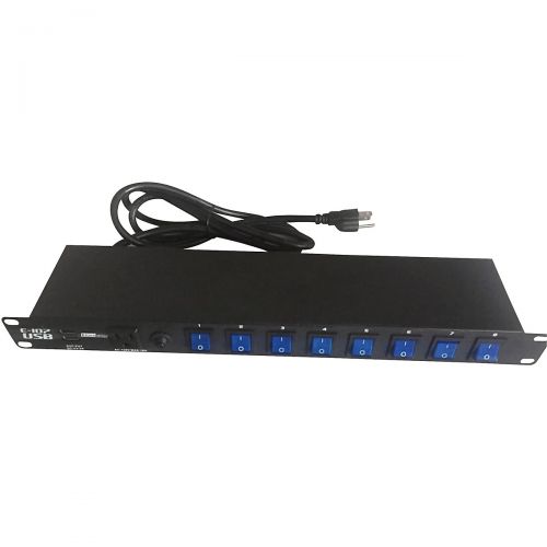  Eliminator Lighting},description:Offering eight sockets on the rear, one socket on the front and two USB ports on the front, the 8-channel Eliminator E-107USB rackmount power strip