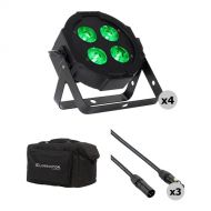 Eliminator Lighting Mega Hex L Par RGBLA+UV LED Wash Light Kit with Bag and DMX Cables (4-Pack)