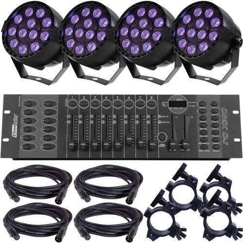  Eliminator Lighting Eliminator Mini Par UV LED Wash Light 4-Pack wDMX Controller & Accessories