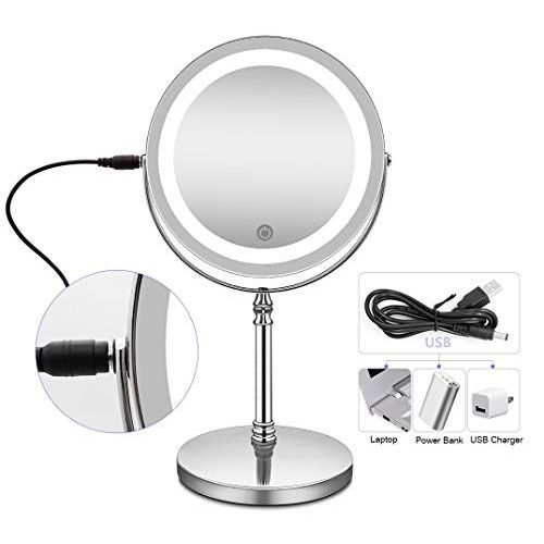  Elimko Magnifying Mirror, Tabletop Magnify 10x 7-Inch LED Makeup Mirror Double-Sided, Lighted 1x or 10x...