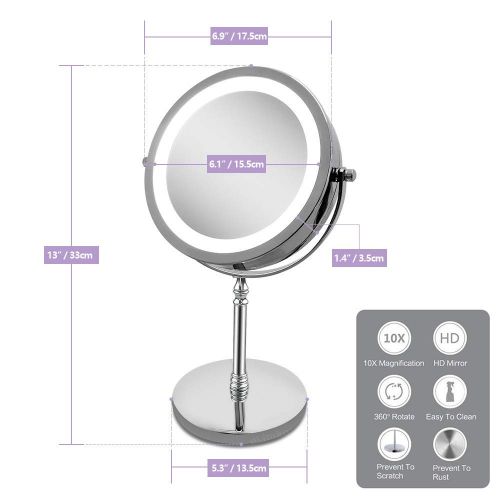  Elimko Magnifying Mirror, Tabletop Magnify 10x 7-Inch LED Makeup Mirror Double-Sided, Lighted 1x or 10x...