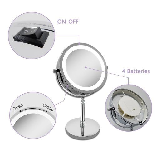  Elimko Magnifying Mirror, Tabletop Magnify 10x 7-Inch LED Makeup Mirror Double-Sided, Lighted 1x or 10x...