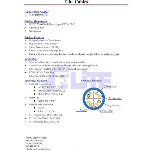  Infinity Cable Products Infinity Cable Cat6e Plenum 600MHz CMP 23AWG UTP, Solid, 100% Pure Copper, 1000 Feet, UL Certified, Easy to Pull (Reelex II) Box, Gray