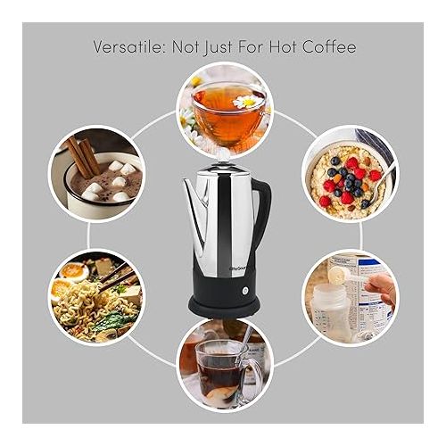  Elite Gourmet EC812 Electric 12-Cup Coffee Percolator with Keep Warm, Clear Brew Progress Knob Cool-Touch Handle Cord-less Serve, Stainless Steel