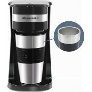 Elite Gourmet EHC111A Personal Single-Serve Compact Coffee Maker Brewer Includes 14Oz. Stainless Steel Interior Thermal Travel Mug, Compatible with Coffee Grounds, Reusable Filter, Black