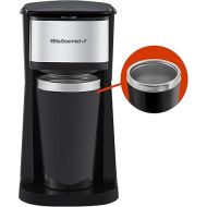 Elite Gourmet EHC114 Personal Single-Serve Compact Coffee Maker Brewer Includes 14Oz. Thermal Travel Mug with Stainless Steel Interior, Compatible with Coffee Grounds, Reusable Filter, Black