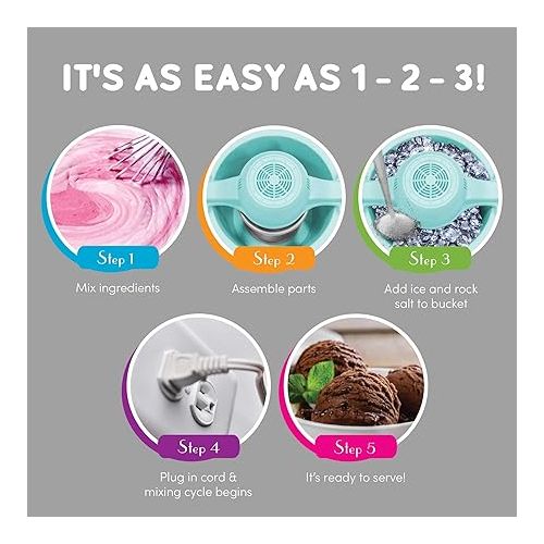  Elite Gourmet EIM-308L 4 Qt. Electric Motorized Maker Ice & Rock Salt, 4Qt. Freezing Canister, Creamy Ice Cream, Gelato, Frozen Yogurt, or Sorbet, Recipe Booklet, 4 Quart, Mint